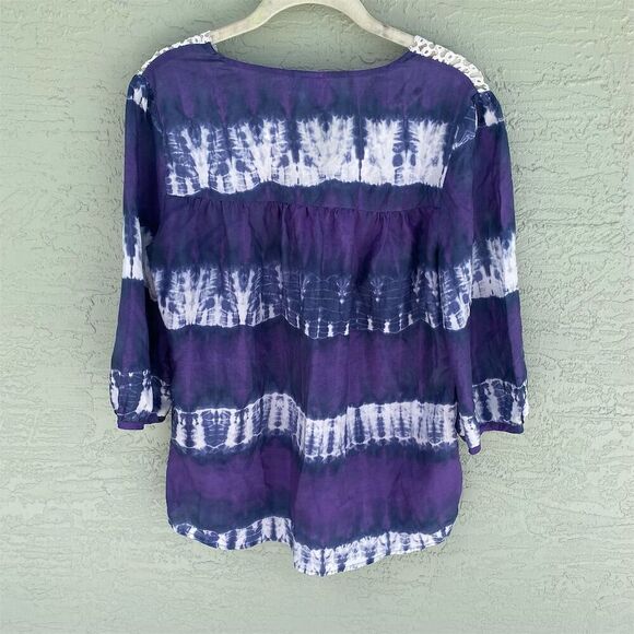 Calypso St. Barth for Target M Tie-Dye Silk Peasant Blouse Top Multicolor - Picture 2 of 10
